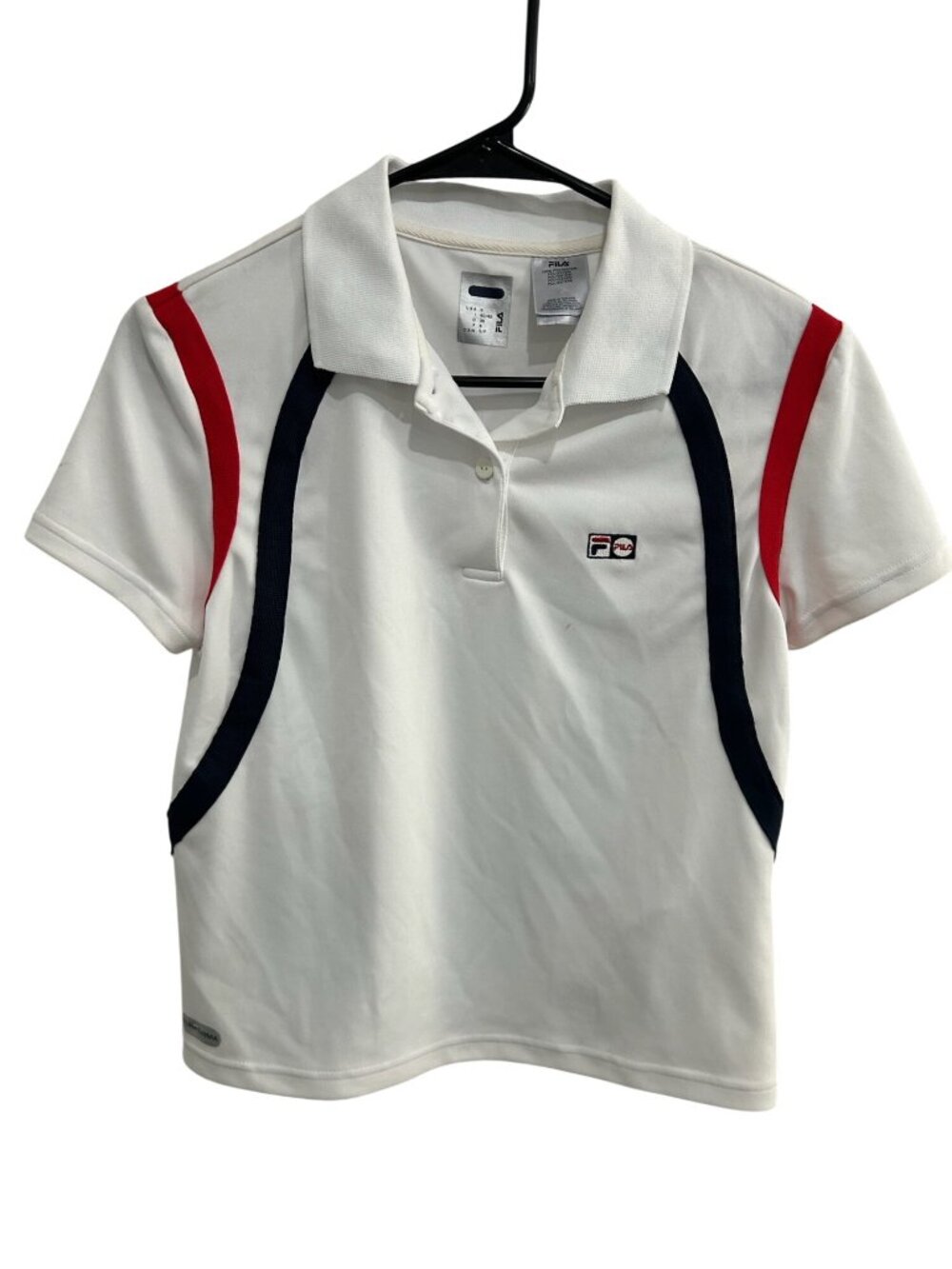 Fila White Red Black Performance Polo Shirt Top Size S Tennis Athleisure USA